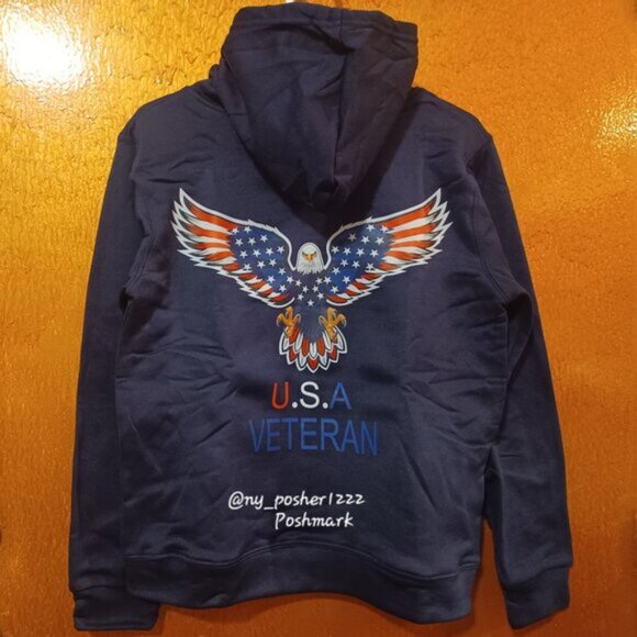 🔥American Flag/Eagle U.S.A Veteran Pullover Fleece Hoodie M/L 🔴⚪🔵 - Picture 3 of 7